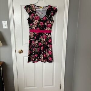 Floral Mini Dress - Black and Pink